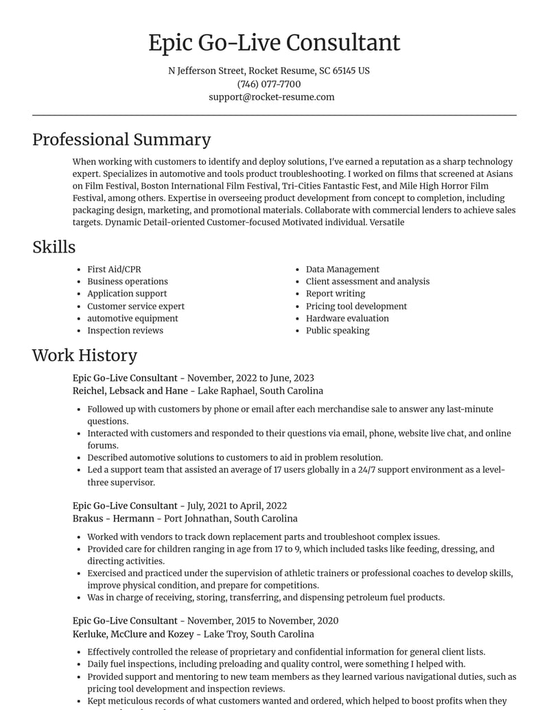 epic go live consultant misc resume focal point template 1 foc