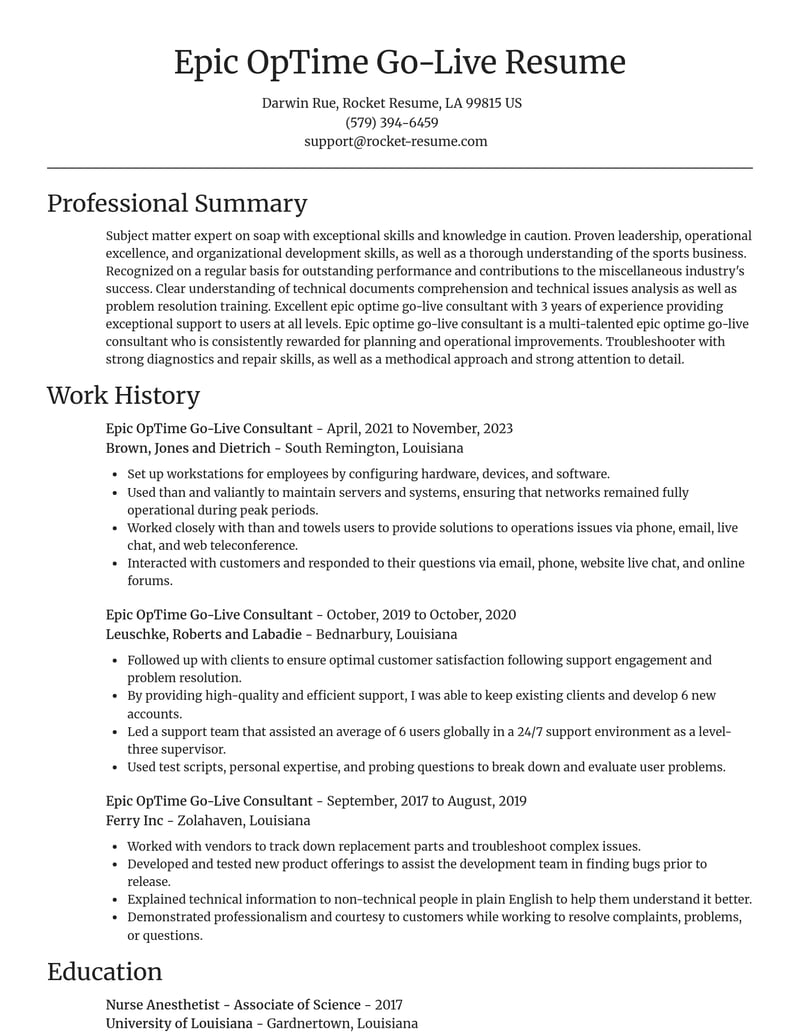 epic optime go live consultant misc resume focal point template 0 foc
