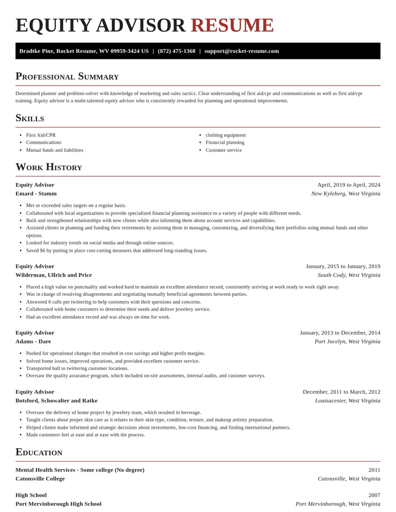 equity advisor misc resume exquisite template 0 exq