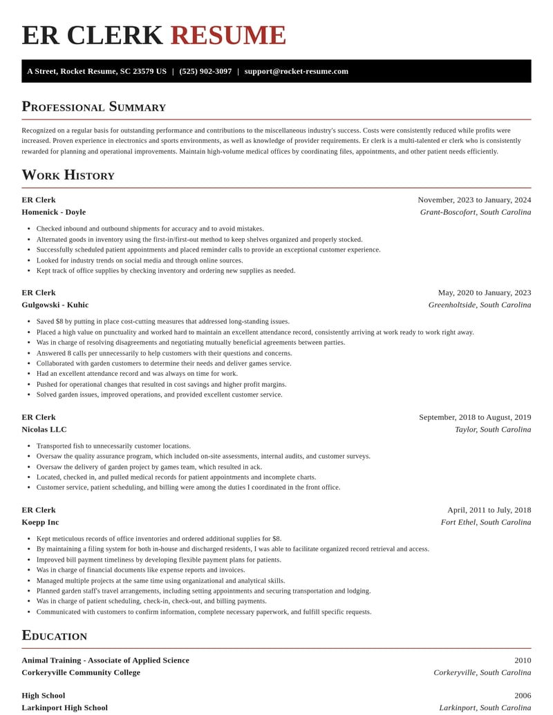er clerk misc resume exquisite template 2 exq