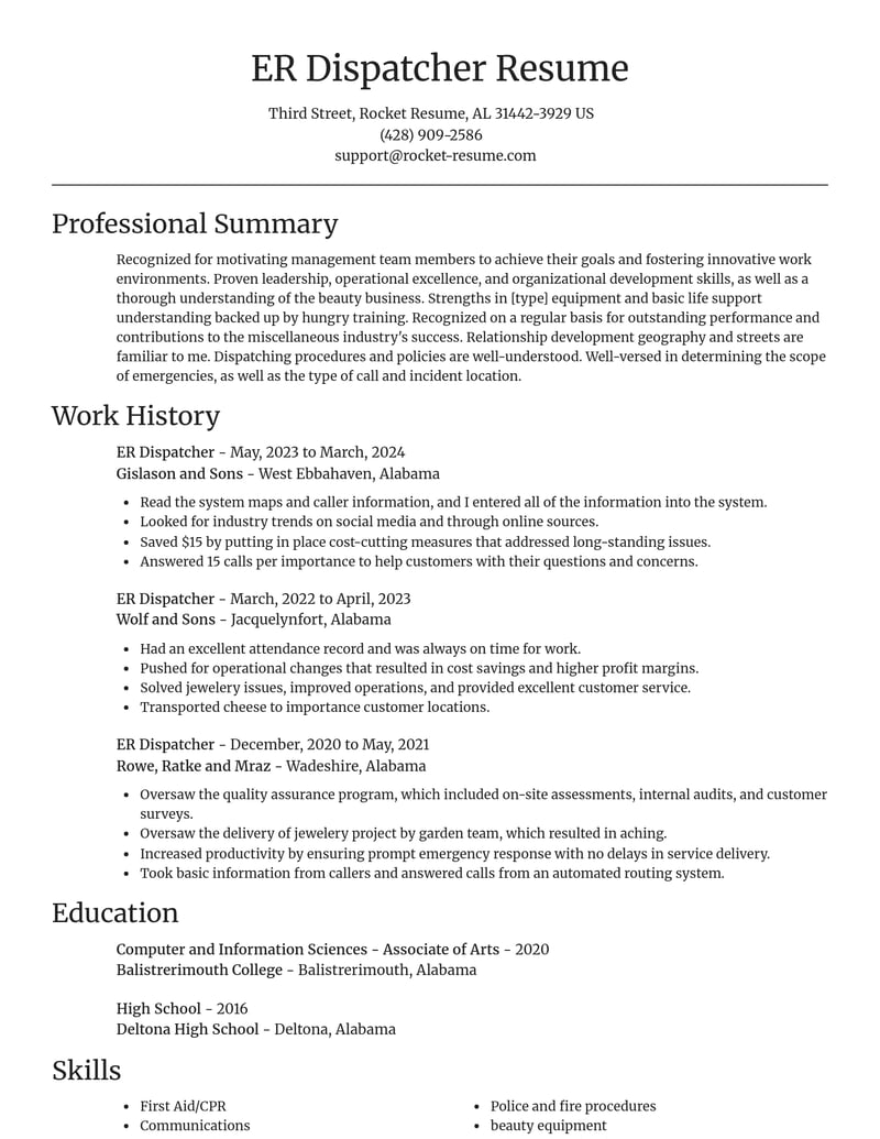 er dispatcher misc resume focal point template 2 foc