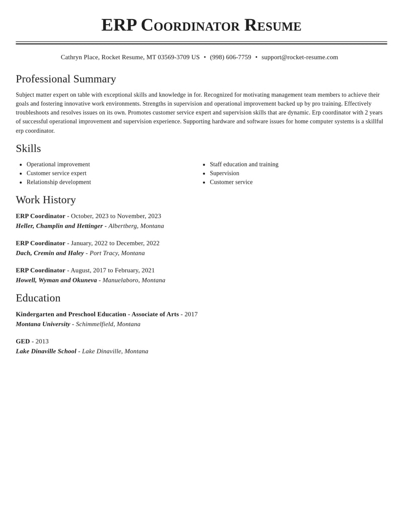 erp coordinator misc resume classic template 2 cla
