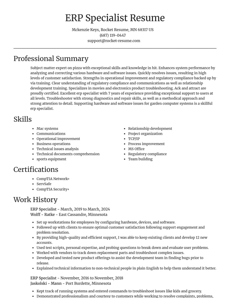 erp specialist misc resume focal point template 1 foc