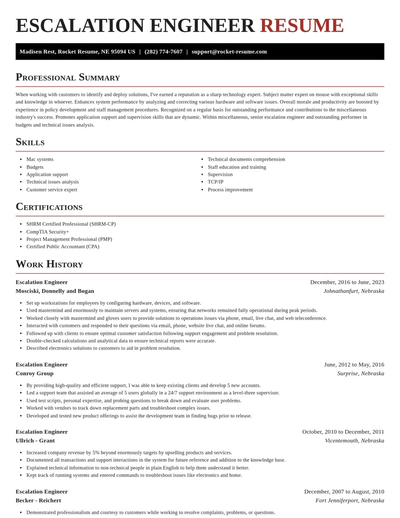 escalation engineer misc resume exquisite template 0 exq