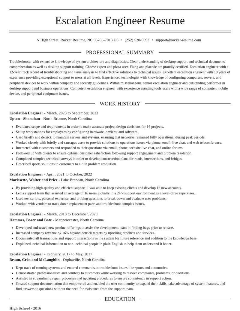 escalation engineer misc resume elegant template 2 ele