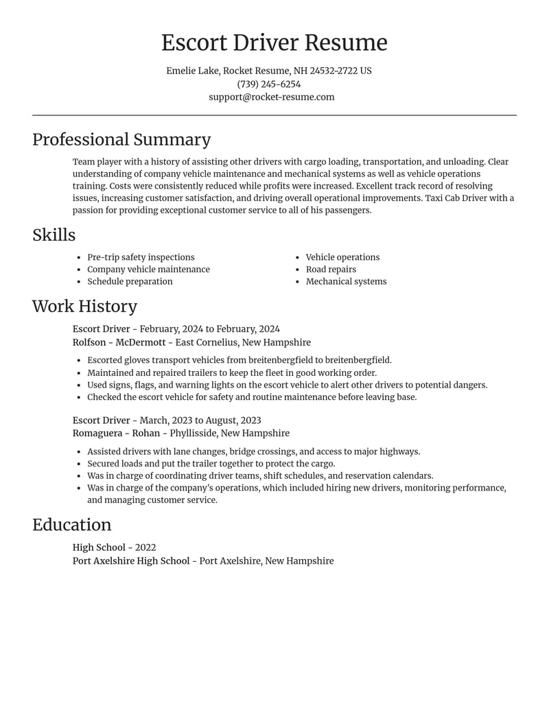 escort driver misc resume focal point template 0 foc