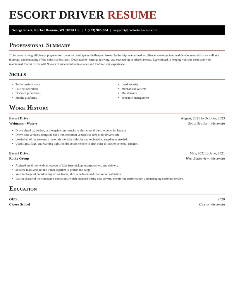 escort driver misc resume exquisite template 1 exq