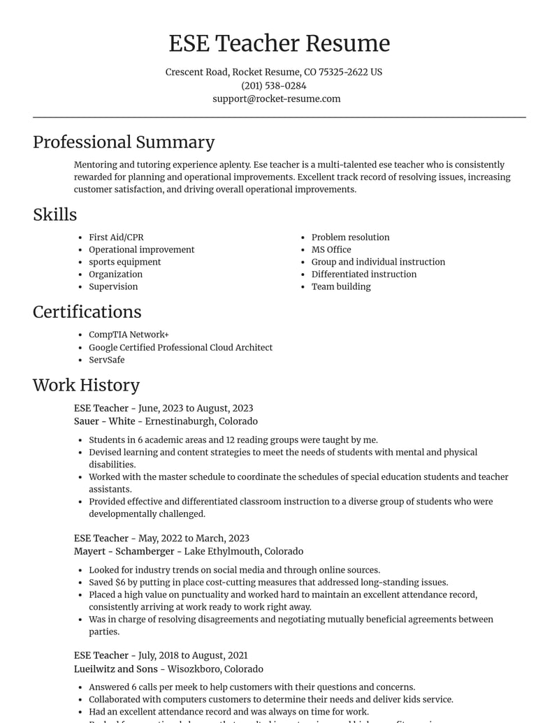 ese teacher misc resume focal point template 2 foc