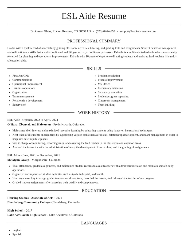 esl aide misc resume elegant template 2 ele