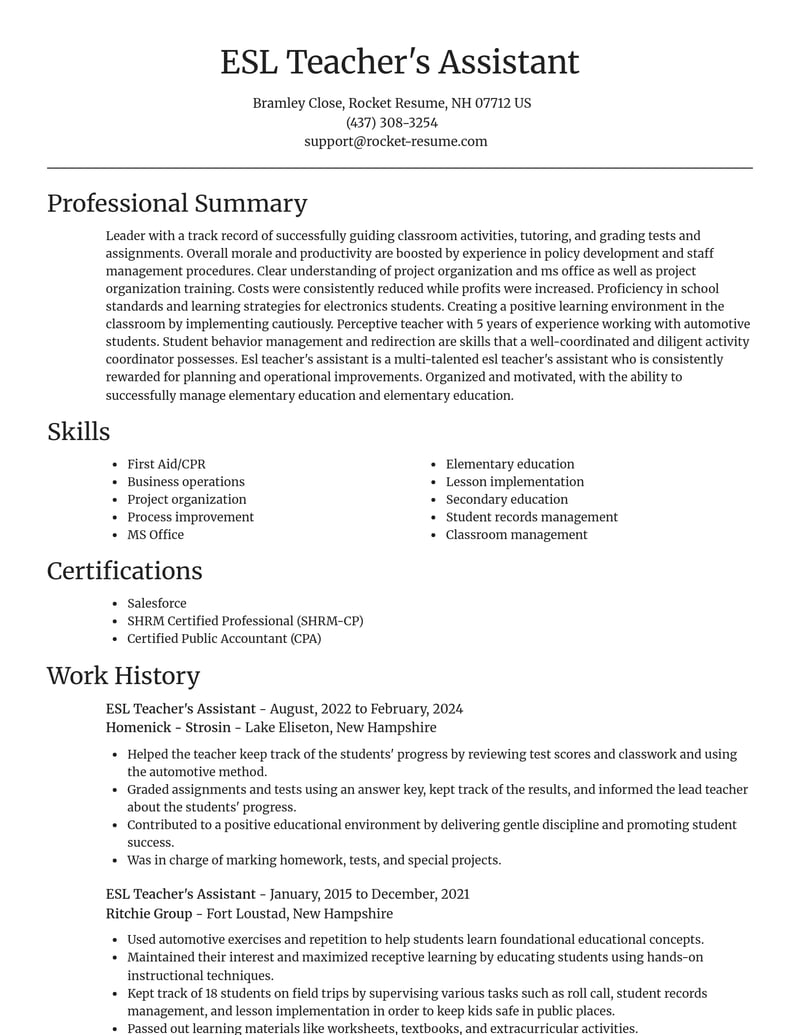 esl teachers assistant misc resume focal point template 1 foc