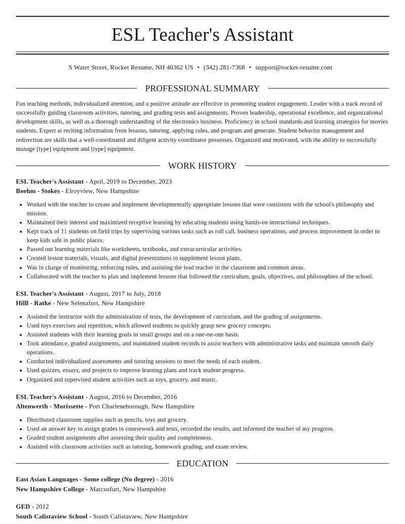 esl teachers assistant misc resume elegant template 2 ele