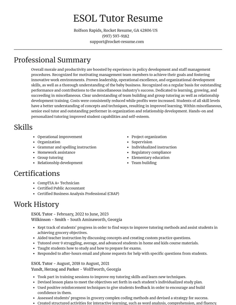 esol tutor misc resume focal point template 2 foc