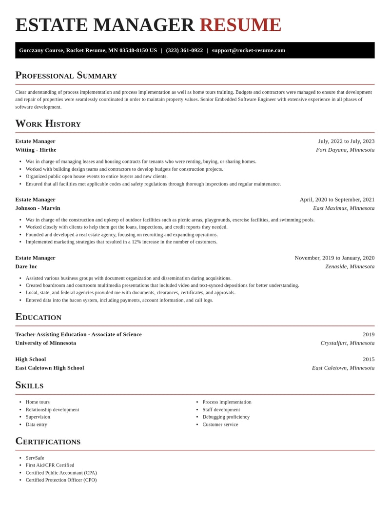 estate manager misc resume exquisite template 1 exq