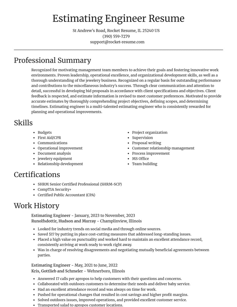 estimating engineer misc resume focal point template 0 foc