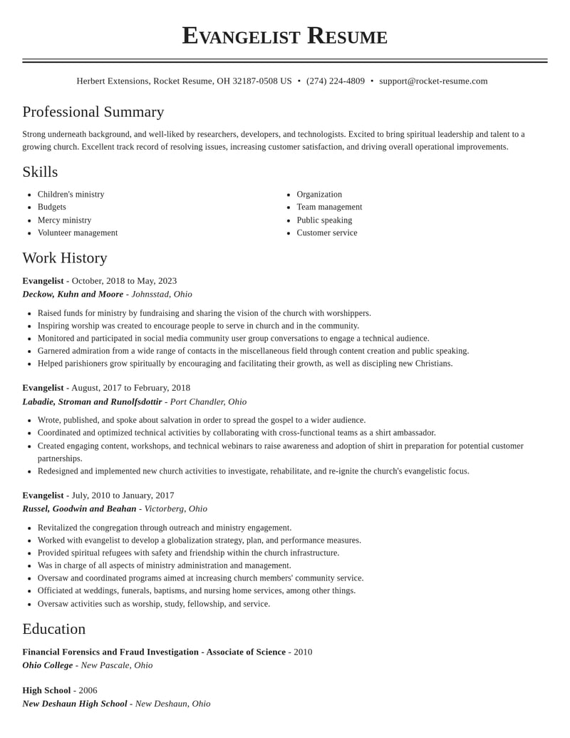 evangelist misc resume classic template 1 cla