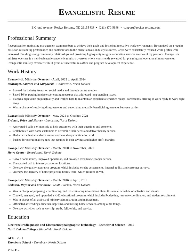 evangelistic ministry overseer misc resume classic template 2 cla