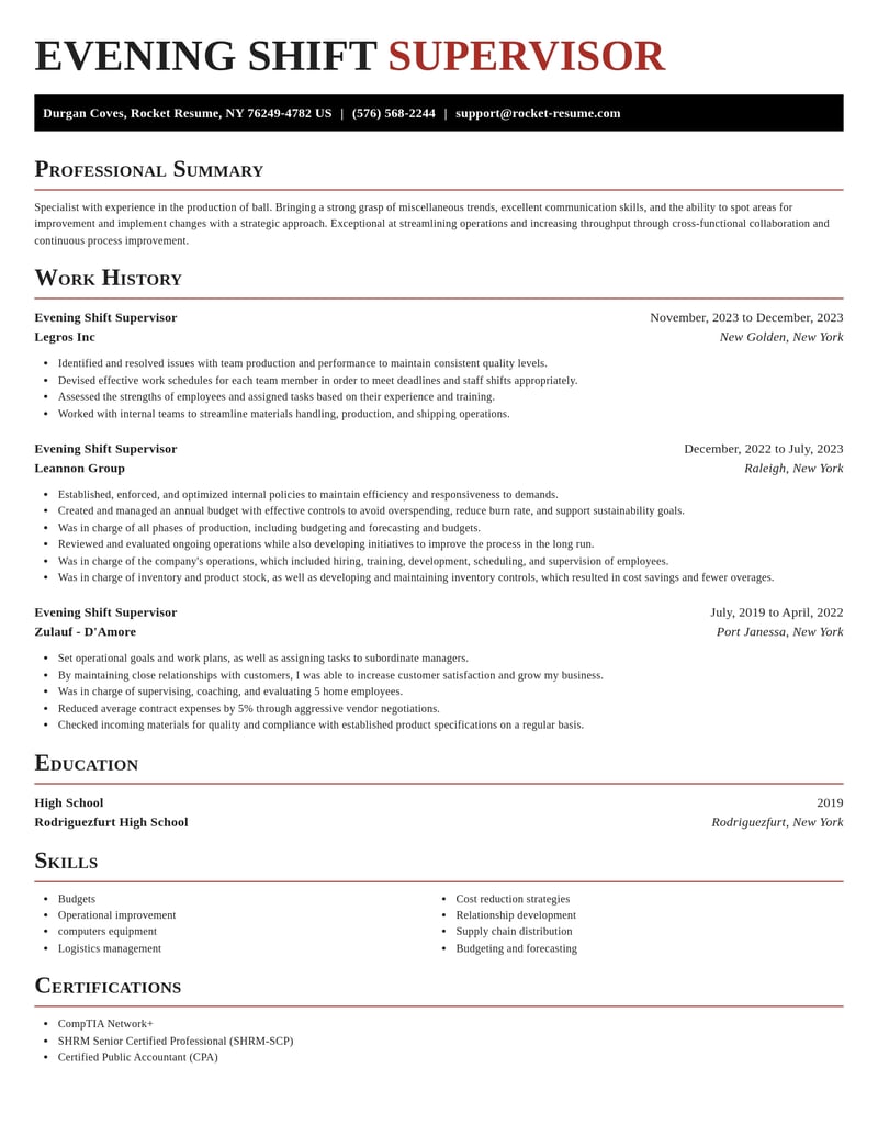 evening shift supervisor misc resume exquisite template 0 exq