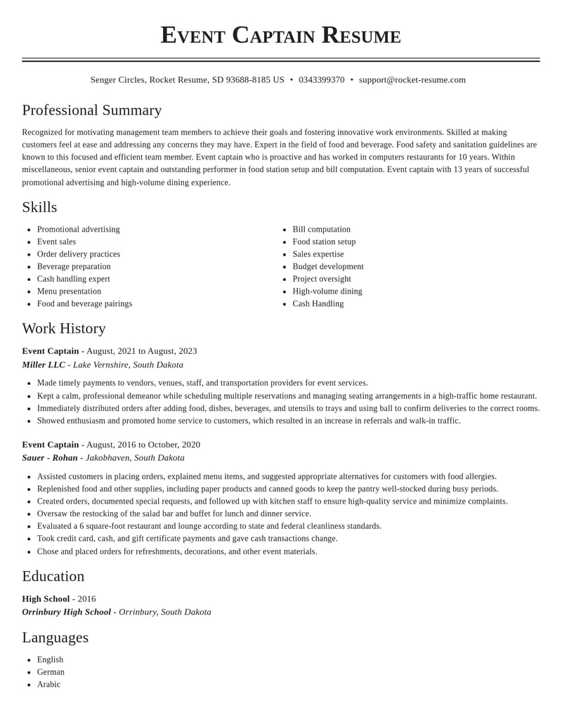 event captain misc resume classic template 0 cla