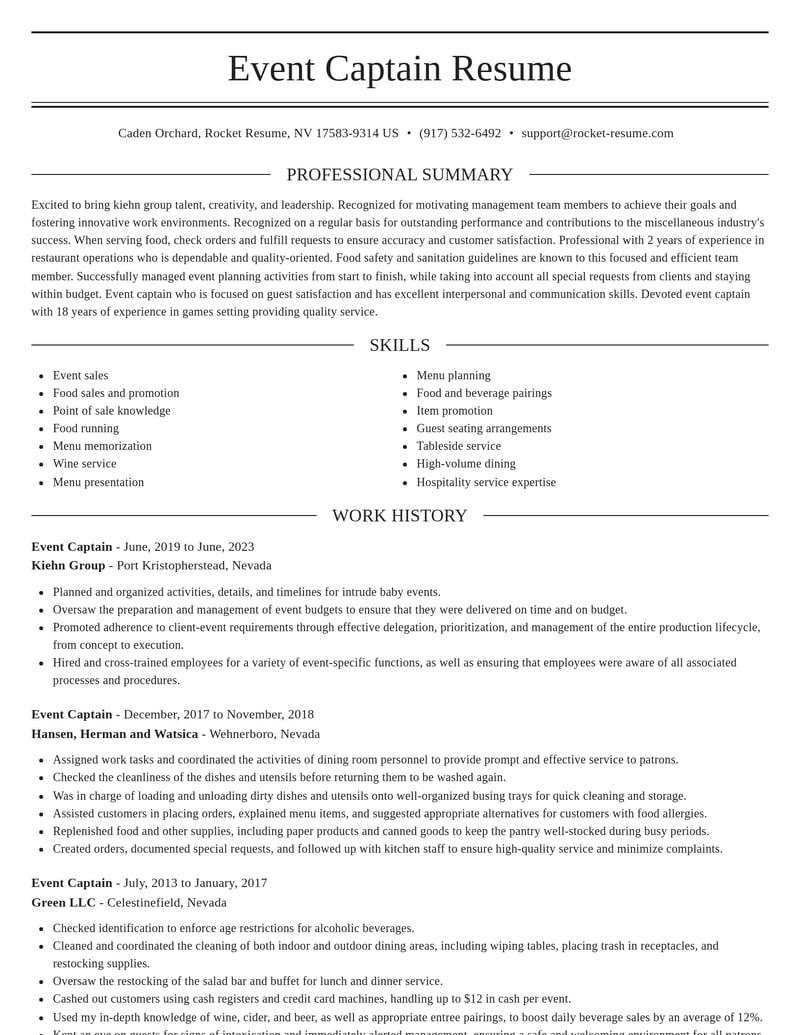 event captain misc resume elegant template 2 ele