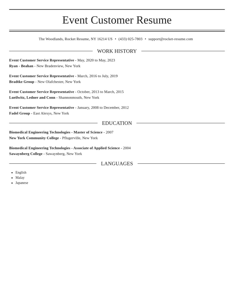 event customer service representative misc resume elegant template 1 ele