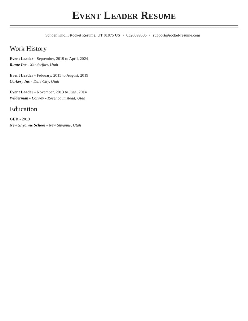 event leader misc resume classic template 2 cla