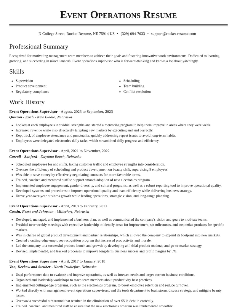 event operations supervisor misc resume classic template 0 cla