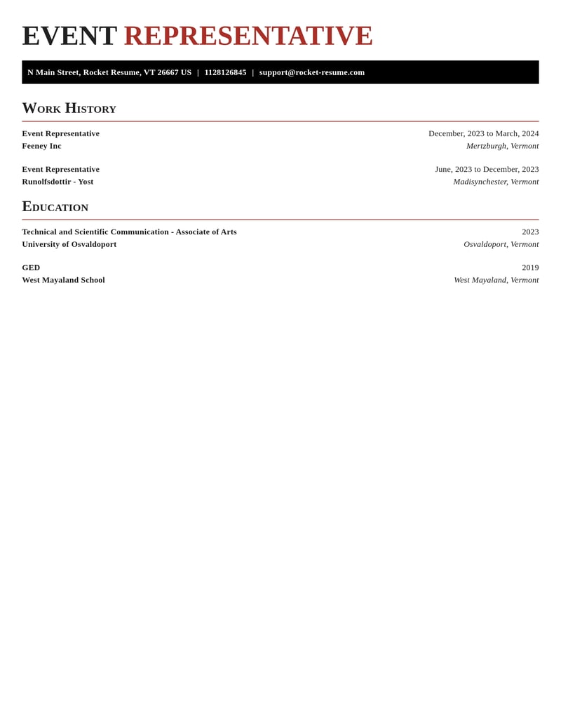 event representative misc resume exquisite template 1 exq