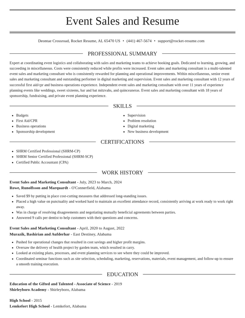 event sales and marketing consultant misc resume elegant template 0 ele