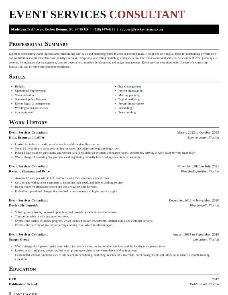 event services consultant misc resume exquisite template 1 exq