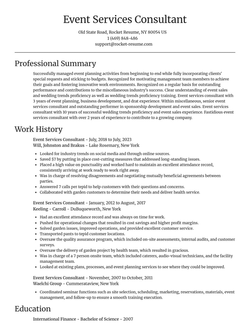 event services consultant misc resume focal point template 2 foc