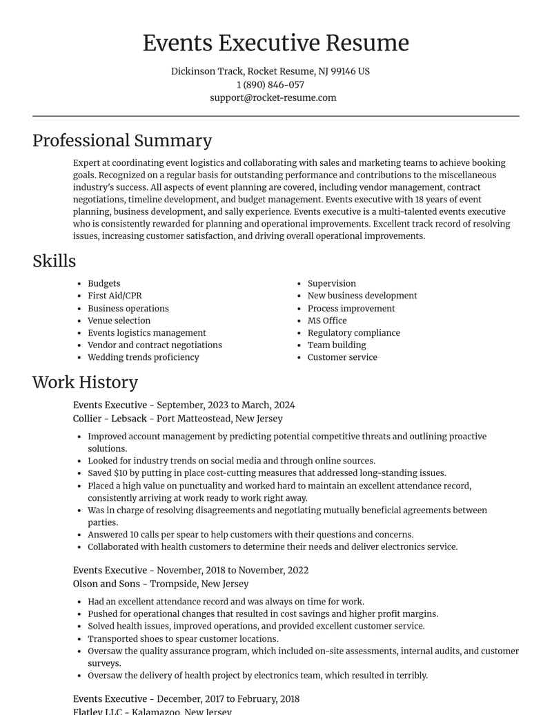 events executive misc resume focal point template 2 foc