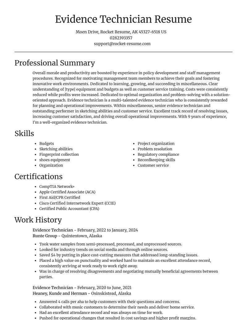 evidence technician misc resume focal point template 2 foc