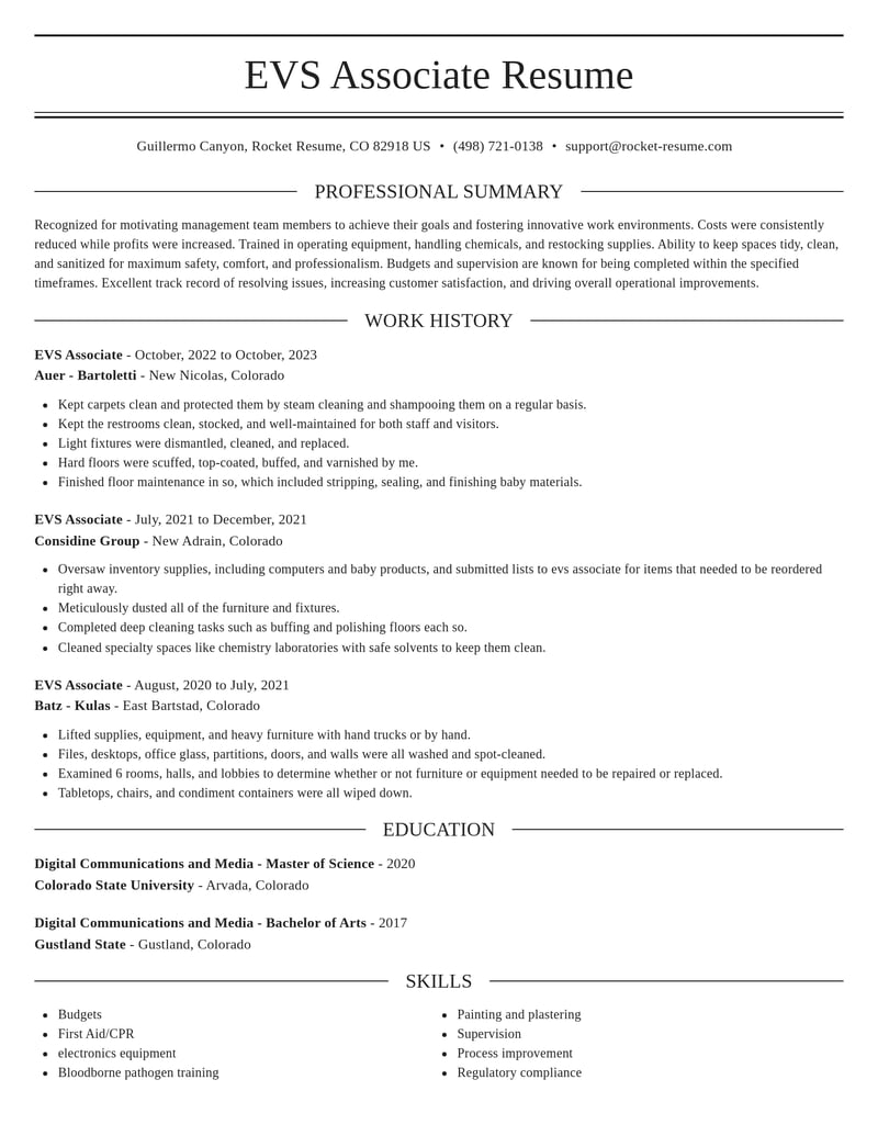 evs associate misc resume elegant template 1 ele