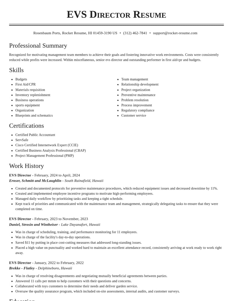 evs director misc resume classic template 1 cla