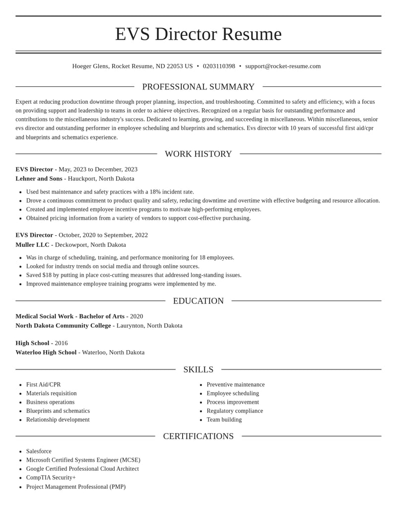 evs director misc resume elegant template 2 ele