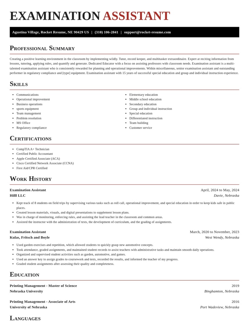 examination assistant misc resume exquisite template 2 exq