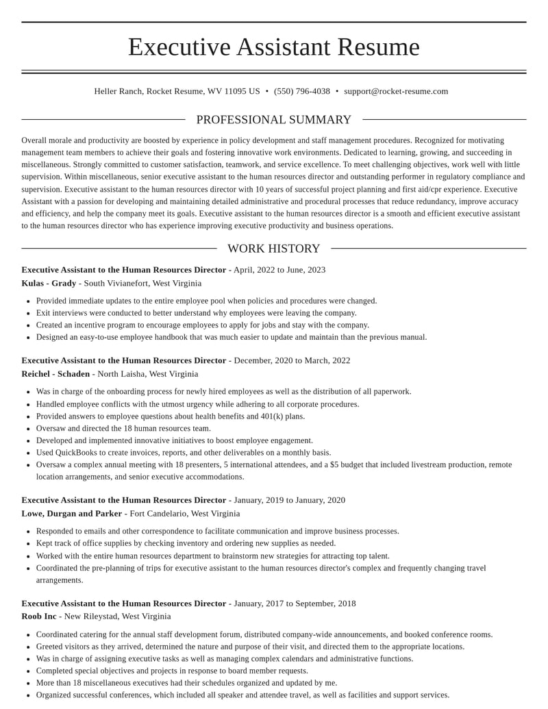 executive assistant to the human resources director misc resume elegant template 2 ele