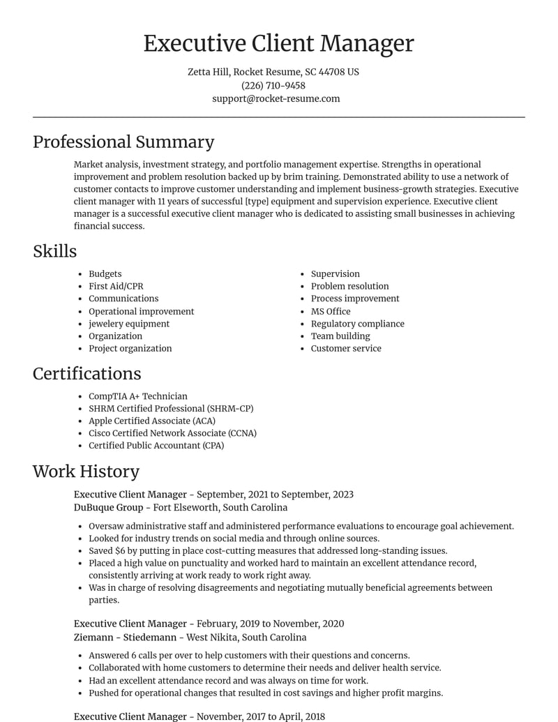 executive client manager misc resume focal point template 2 foc