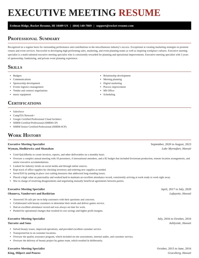 executive meeting specialist misc resume exquisite template 1 exq