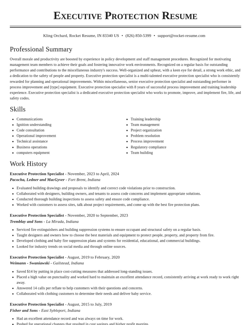 executive protection specialist misc resume classic template 1 cla
