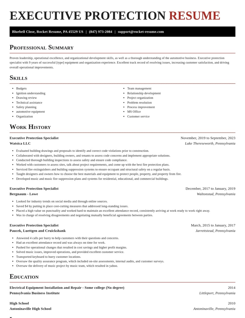 executive protection specialist misc resume exquisite template 2 exq