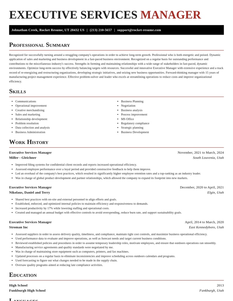executive services manager misc resume exquisite template 2 exq
