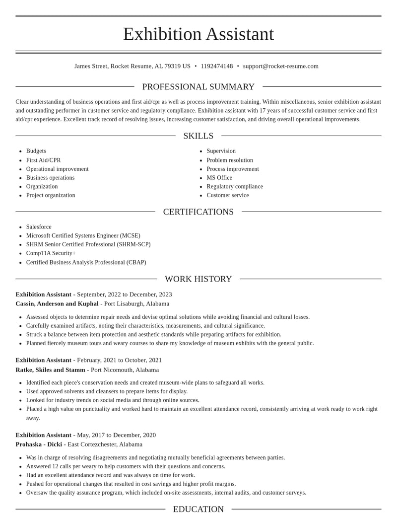 exhibition assistant misc resume elegant template 2 ele