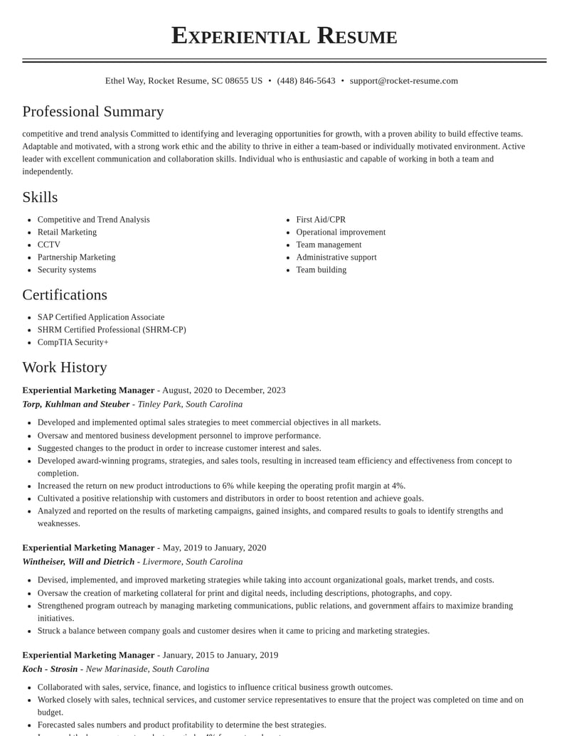 experiential marketing manager misc resume classic template 2 cla
