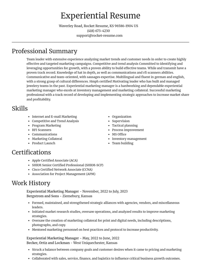 experiential marketing manager misc resume focal point template 2 foc