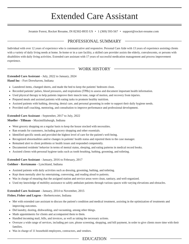 extended care assistant misc resume elegant template 2 ele