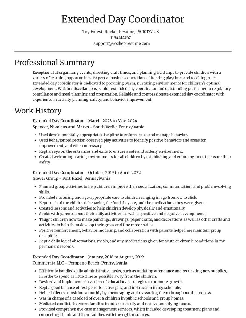 extended day coordinator misc resume focal point template 2 foc