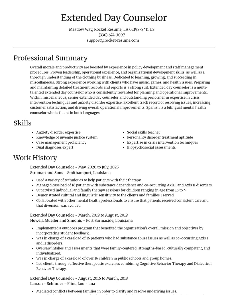 extended day counselor misc resume focal point template 2 foc