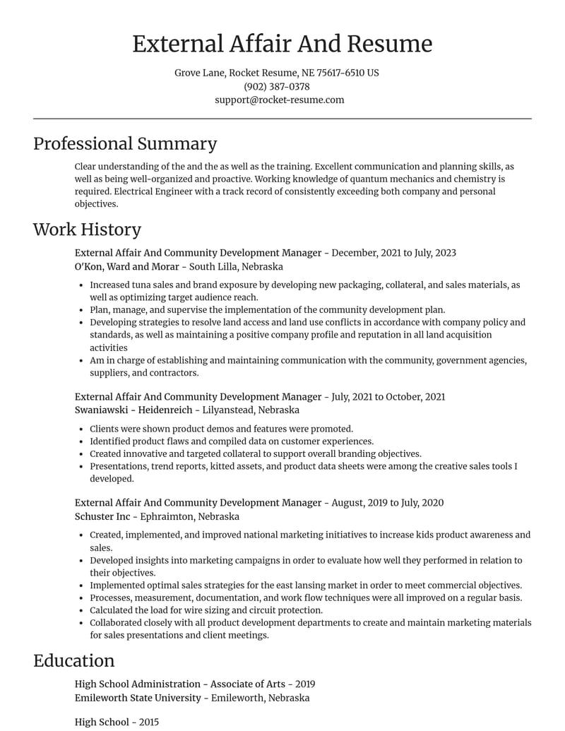 external affair and community development manager misc resume focal point template 0 foc