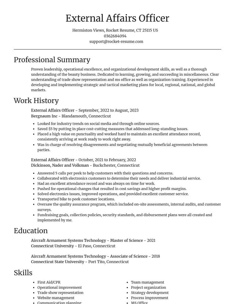external affairs officer misc resume focal point template 2 foc